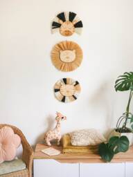 Custom Set Of Baby Animals, Lion -Tiger - Zebra Boho Nursery Decor, Face Raffia Wall Hanging, Safari Jungle - thumbnail 1