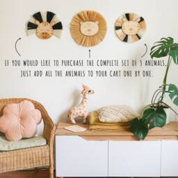 Custom Set Of Baby Animals, Lion -Tiger - Zebra Boho Nursery Decor, Face Raffia Wall Hanging, Safari Jungle - thumbnail 2