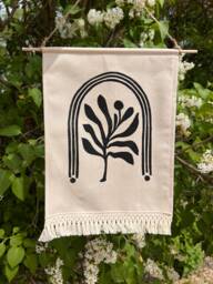 Sacred Growth - Block Printed Canvas Wall Hanging With Cotton Fringe