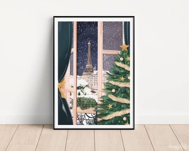 Paris At Christmas, Christmas Print, Decor, Wall Art, Prints, Gift - image 1