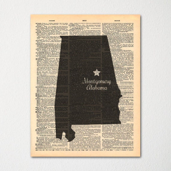 Alabama Custom City-state Dictionary Art Print/Vintage Paper