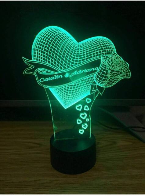 Heart With Rose 3D Personalised Smart App Control Night Light Bluetooth, Music, 7&16M Colour Mobile App , Gift Led Lamp - image 1