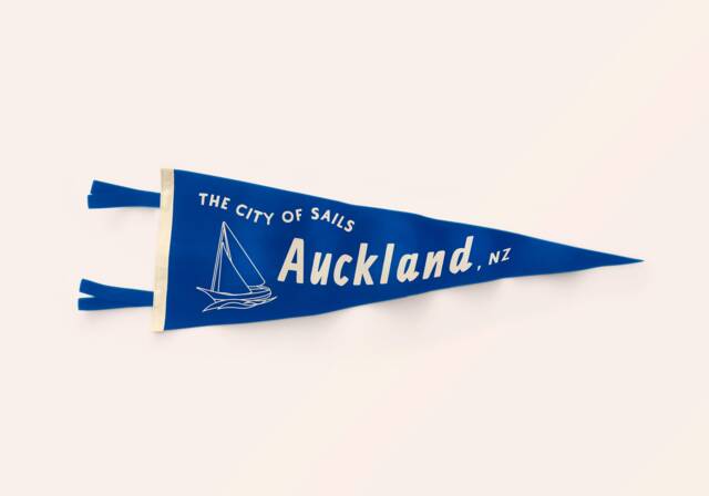Auckland New Zealand Felt Pennant - City Of Sails, Vintage Style Travel Flag