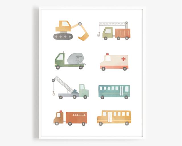 Truck Art Print - Construction Trucks Wall Art, Kids Room Car Print, Boy Nursery Decor, Prints For - image 1