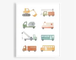 Truck Art Print - Construction Trucks Wall Art, Kids Room Car Print, Boy Nursery Decor, Prints For - thumbnail 1