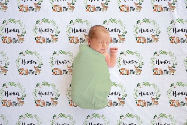 Personalized Woodland Baby Blanket Gifts Shower Gift Newborn Watch Me Grow Boy - image 1