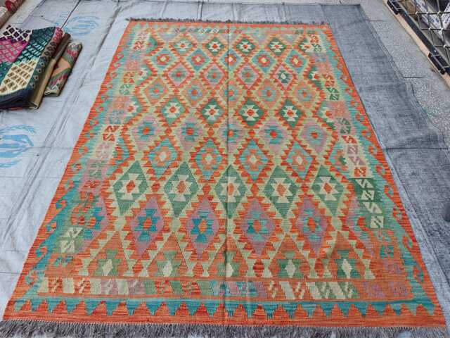 4x9 Kilim Afghan Rug Tribal Geometric Wool Rug, Handmade - image 1