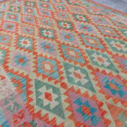 4x9 Kilim Afghan Rug Tribal Geometric Wool Rug, Handmade - thumbnail 3