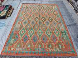 4x9 Kilim Afghan Rug Tribal Geometric Wool Rug, Handmade - thumbnail 1
