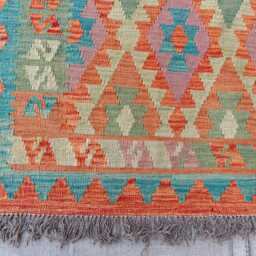 4x9 Kilim Afghan Rug Tribal Geometric Wool Rug, Handmade - thumbnail 2