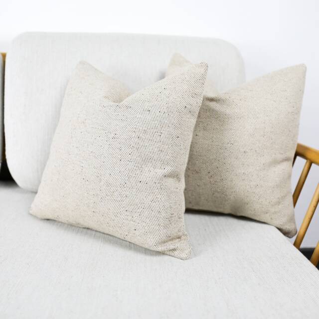 Eco Recycled Yarn Natural Herringbone Wool Cushion Covers, 100% Fiber Wool, Cotton & Linen Mix Throw Pillows - image 1