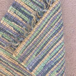 "Handmade Chindi Rug, Handmade Rag Boho Hippie Vegan Jute Trim. 20""x40" - thumbnail 2