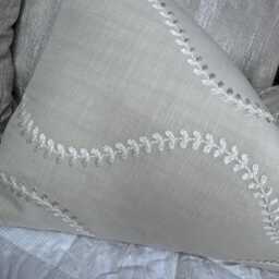 "Greige Beige Cushion Cover - Embroidered Elegance in John Lewis Chattis Fabric - 12""x20" - thumbnail 3
