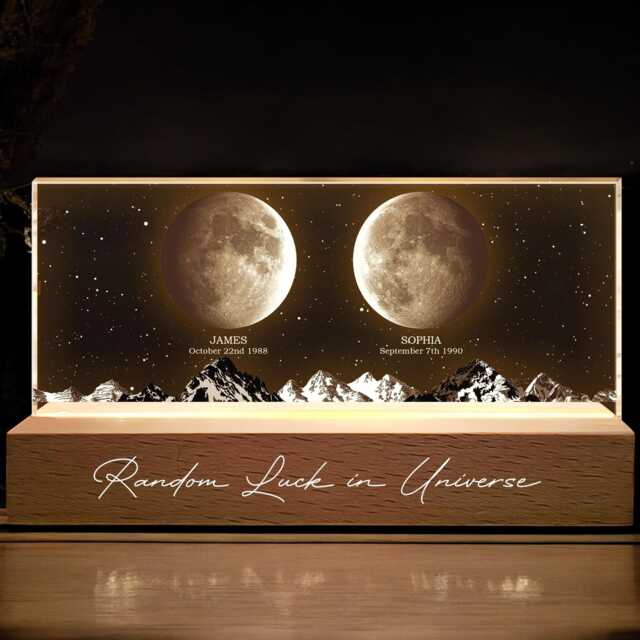 Custom Moon Phase Crystal Lamp, Personalized Led Night Light, Random Luck in Universe Phases, Couple Nightlight Anniversary Gift - image 1