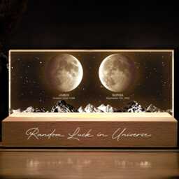 Custom Moon Phase Crystal Lamp, Personalized Led Night Light, Random Luck in Universe Phases, Couple Nightlight Anniversary Gift - thumbnail 1