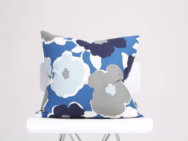 Blue Floral Pillow Cover, Decorative Pillow, Summer Throw Accent Home - Indigo - image 1