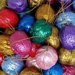 Handpainted Walnut Christmas Ornaments, Rustic Holiday Decor - thumbnail 2