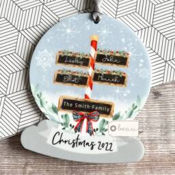 Personalised Family Christmas Gift Snow Scene Signpost Design Acrylic Snowglobe Ornament Keepsake Bauble Gift - thumbnail 2