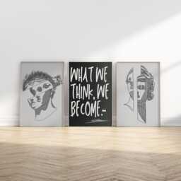 Modern Greek-Inspired 3-Piece Poster Set - Minimalist Sculpture Illustrations & Motivational Typography Wall Art/Physical - thumbnail 1
