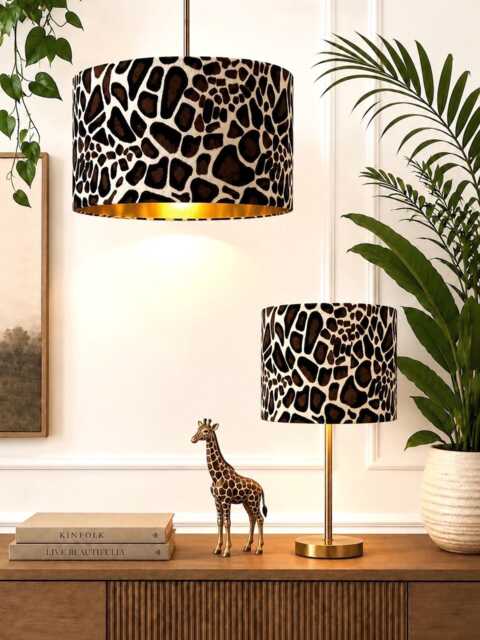 New Luxury Premium Quality Animal Little Giraffe Faux Fur Realistic Skin Velvet Drum Shape Lamp Shade Pendant Light Metallic Linings - image 1
