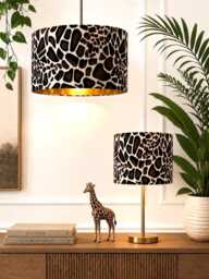 New Luxury Premium Quality Animal Little Giraffe Faux Fur Realistic Skin Velvet Drum Shape Lamp Shade Pendant Light Metallic Linings