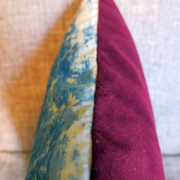 Handprinted Blue Pillow - Cyanotype With Velvet & Abstract Paint Motive - thumbnail 4