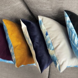 Handprinted Blue Pillow - Cyanotype With Velvet & Abstract Paint Motive - thumbnail 3