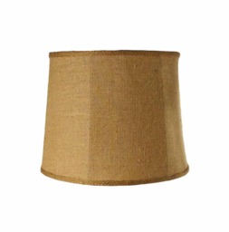Natural Burlap Drum Lampshade Farmhouse Style, Braided Trim - thumbnail 1