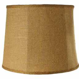 Natural Burlap Drum Lampshade Farmhouse Style, Braided Trim - thumbnail 2
