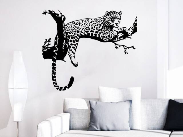 Cheetah Wall Decals Leopard Relaxing On A Tree Wild Animals Vinyl Decal Sticker Living Room Decor Art Mural Kids Interior Design Kg869 - image 1