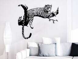 Cheetah Wall Decals Leopard Relaxing On A Tree Wild Animals Vinyl Decal Sticker Living Room Decor Art Mural Kids Interior Design Kg869 - thumbnail 1