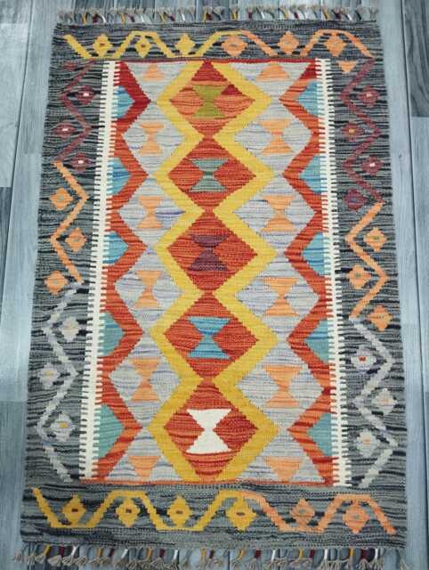 Tribal Kilim Rug, Handmade Artisan Afghan Turkish Scandinavian Navajo Bohemian Flatweave Wool Rug 116x77 cm - image 1