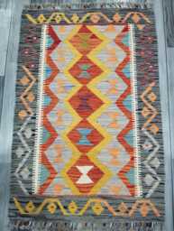 Tribal Kilim Rug, Handmade Artisan Afghan Turkish Scandinavian Navajo Bohemian Flatweave Wool Rug 116x77 cm - thumbnail 1