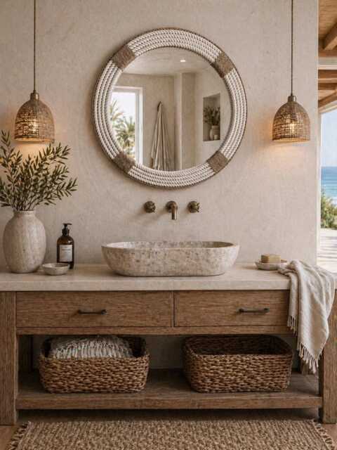 Small 41cm - 16Inch Nautical Hampton Coastal Beach House Round Rope Mirror Twisted Home Decor Art Wall Hanging - image 1