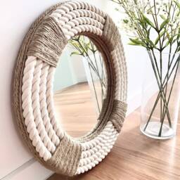 Small 41cm - 16Inch Nautical Hampton Coastal Beach House Round Rope Mirror Twisted Home Decor Art Wall Hanging - thumbnail 2