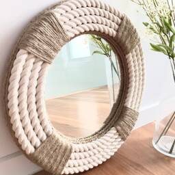 Small 41cm - 16Inch Nautical Hampton Coastal Beach House Round Rope Mirror Twisted Home Decor Art Wall Hanging - thumbnail 2