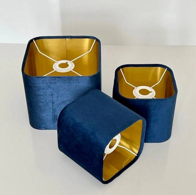 New Luxury Premium Quality Round Square Velvet Lamp & Pendant Light Shade -Navy Blue With Gold Lining - image 1