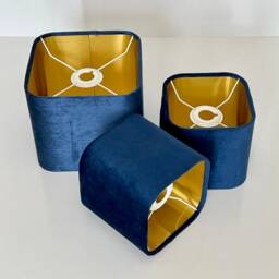 New Luxury Premium Quality Round Square Velvet Lamp & Pendant Light Shade -Navy Blue With Gold Lining - thumbnail 3