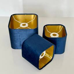 New Luxury Premium Quality Round Square Velvet Lamp & Pendant Light Shade -Navy Blue With Gold Lining