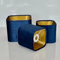 New Luxury Premium Quality Round Square Velvet Lamp & Pendant Light Shade -Navy Blue With Gold Lining - thumbnail 2