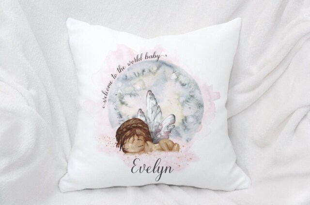 Personalised Angel Baby Cushion, Nursery Decor, Welcome To The World - image 1