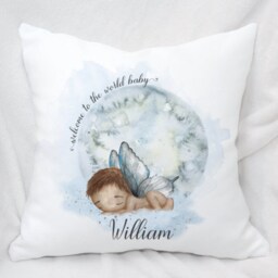 Personalised Angel Baby Cushion, Nursery Decor, Welcome To The World - thumbnail 2
