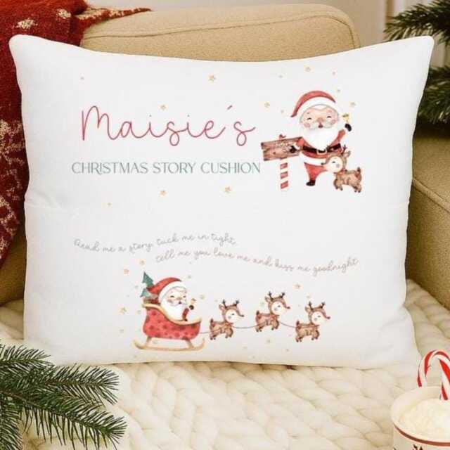 Personalised Christmas Pocket Cushion Cover - Santa Story Pillow Kids Xmas Book Custom Eve Pillowcase - image 1