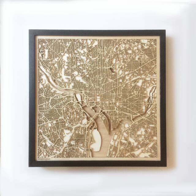 Laser Cut Wood Map Of Washington - Framed 3D City Streets Art - image 1
