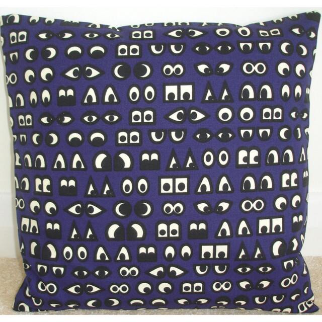 Emoji Eyes Pillow Cover 16x16 Cartoon Black Navy Blue & Cream 16