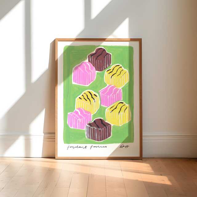 Fondant Fancies Painting Art Print/Hand Painted Abstract Cake Green Colourful - image 1