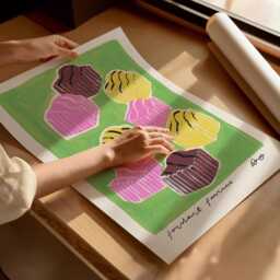 Fondant Fancies Painting Art Print/Hand Painted Abstract Cake Green Colourful - thumbnail 2