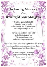 Granddaughter in Loving Memory Print, Funeral Poem, Missing You, Bereavement, Heaven Grief Granddaughter Heaven - thumbnail 1
