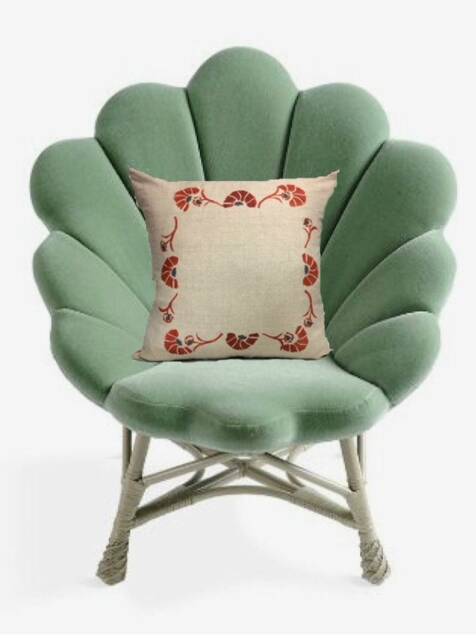 Floral Block Print Linen Pillow Tuscan Orange & Grey Accent - image 1
