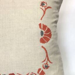 Floral Block Print Linen Pillow Tuscan Orange & Grey Accent - thumbnail 3